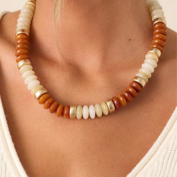 Rainbow Ombre Beaded Gold Neutral Boho Classic Boho Style Statement Necklace NEW - Picture 3 of 6